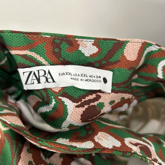 Zara Green Paisley Print Long Sleeve Mock Neck Side Slit Midi Dress XXL Blogger - Picture 8 of 14